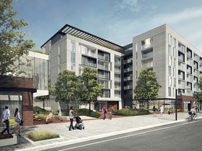 This artist’s rendering (details subject to change) shows the concept for the exterior of August, a condo development by Avi Urban planned for University District.