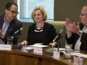 Premier Rachel Notley addresses an emergency provincial cabinet meeting following the latest setback on the Trans Mountain pipeline expansion at the Federal building in Edmonton on Jan. 31, 2018.