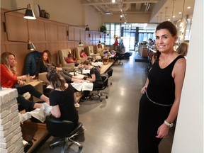 Lisa Maric who owns the Distilled Beauty Bar & Social House in Marda Loop was photographed on Wednesday February 28, 2018. She says the province needs to move quickly to change its 'archaic' rules banning salons from serving liquor.