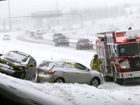 Calgary police, fire and EMS were kept busy with several accidents along Deerfoot Trail on Saturday afternoon.