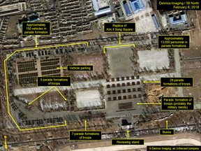 Satellite images of the Mirim Parade Training Facility in Pyongyang show North Korea gathering approximately 13,000 troops, heavy artillery vehicles and more for a military parade.
