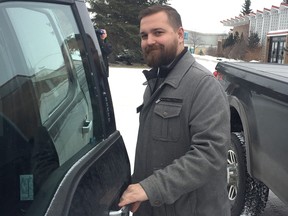 Strathmore-Brooks MLA Derek Fildebrandt leaves court in Didsbury on Feb. 2, 2018, after pleading guilty to illegally shooting a deer on private property.