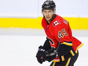 Calgary Flames Morgan Klimchuk during NHL pre-season hockey at the Scotiabank Saddledome in Calgary on Friday, September 22, 2017. Al Charest/Postmedia