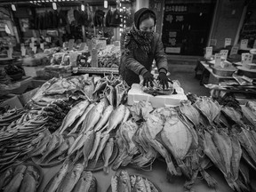 Lots of seafood for sale at the Jeongseon Arirang Market located in the Gangwon province of South Korea on Tuesday February 6, 2018.