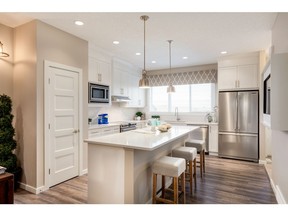The kitchen in the Kennedy show home by Stepper Homes in Legacy.