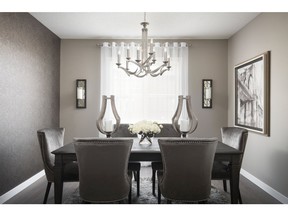The lifestyle room shown as a formal dining room in the Manhattan show home by Shane Homes in Cornerstone.