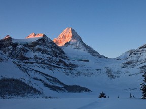 The snow-capped peak of Mount Assiniboine, nicknamed "The Matterhorn of the Rockies."