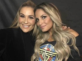 Nattie and Trish Stratus backstage at the 25th Anniversary of Monday Night Raw.