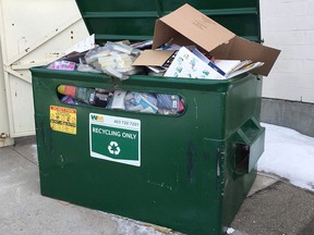 Books found in a recycling bin outside a closed Chapters store by Calgarian Sheldon Wolf.