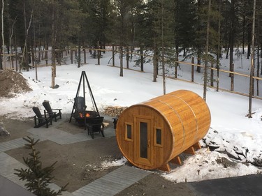 One of the barrel saunas at the Kananaskis Nordic Spa.