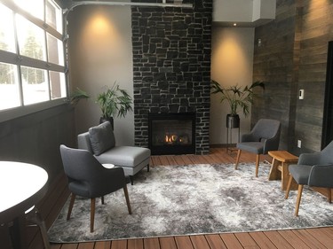 The cozy lounge area of the Kananaskis Nordic Spa.