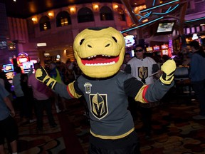 Vegas Golden Knights mascot riles up the crowd in the New York-New York Hotel & Casino before a  recent game.