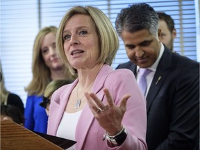 Premier Rachel Notley speaks at an event announcing new schools in Calgary, on Friday.