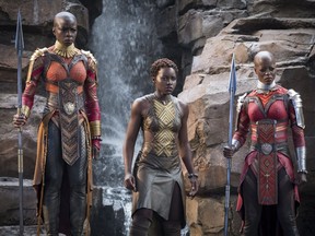 Danai Gurira, left, stars in Black Panther, a movie Petra Abote says conveys an inspiring message.