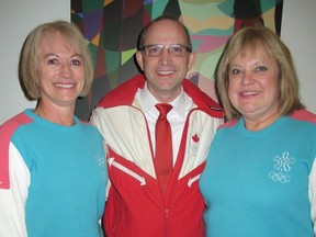 Pictured with legendary figure skater Rod Garossino at the 30th anniversary celebration of the Calgary '88 Winter Olympics are '88 volunteers Laurie Champagne (left) and Marlene Gukert. Who can forget Garossino and his sister Karyn's fabulous ice dancing performance at the '88 Olympics.