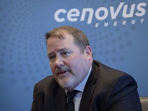 Cenovus president and CEO Alex Pourbaix speaks with reporters at the company's headquarters in Calgary, in this file photo.