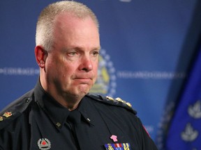Calgary police chief Roger Chaffin speaks to media at police headquarters on March 27, 2018. Chaffin has announced he will retire in January 2019.