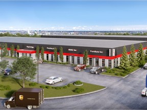 PC Urban has acquired a 5.6-acre business park it plans to renovate and convert into industrial condos. Core Business Park, seen in this rendering, is home to two buildings totalling 110,000 square feet that are currently fully leased.