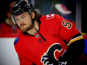 Calgary Flames Rasmus Andersson during the pre-game skate before facing the Montreal Canadiens in NHL hockey at the Scotiabank Saddledome in Calgary on Friday, December 22, 2017. Al Charest/Postmedia