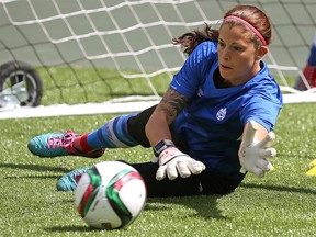 EDMONTON, ALBERTA: JUNE 5, 2015 - Team Canada's goalkeeper Stephanie Labbe during team practice held at Commonwealth Stadium in Edmonton on June 5, 2015 in preparation for the opening game of the FIFA Women's World Cup Canada 2015 on Saturday June 6, 2015. (PHOTO BY LARRY WONG/EDMONTON JOURNAL)