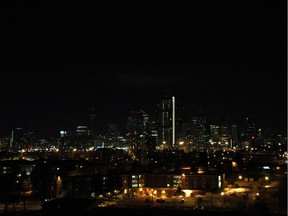 Calgary's skyline during earth hour on March 23, 2013. This year's Earth Hour goes on March 24 from 8:30-9:30 p.m.