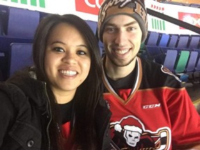 POSTMEDIA CALGARY - Vince Gripping along with new fiance Sharlene Teves were engaged at a Calgary Hitmen game on Saturday, March 3, following an elaborate proposal that's since gained steam on social media. Supplied photo