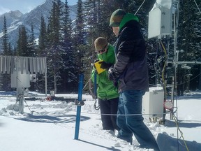 POSTMEDIA CALGARY - Surveyors monitor snowpack levels in the Rocky Mountains this past winter. (Courtesy John Pomeroy)