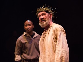 Stephen Hair as Lear and Tenaj Williams as Edgar in The Shakespeare Company's King Lear. Courtesy, Ben Laird photography