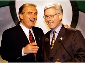 Roy Romanow, left, and Bob Rae both governed in the early 1990s, but unlike Rae, Romanow reduced spending and avoided unwieldy deficits.