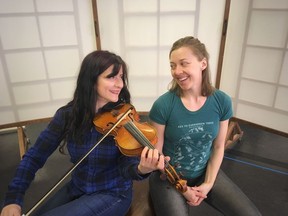 Miss Caledonia at Lunchbox Theatre. Left to Right: Aleksandra Danicic (fiddler), Jamie Konchak.