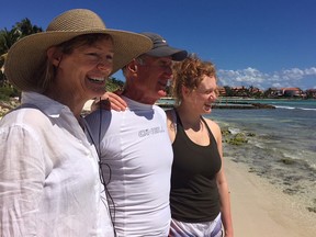 Tony Schaefer with Ruth Capindale, widow of Tony Johnson, and her daughter Alana Johnson in Mexico.