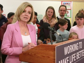 Alberta Premier Rachel Notley speaks to teachers and students at Taradale School in Calgary where she announced 20 new school projects are scheduled to begin in 2018. Friday, March 23, 2018. Dean Pilling/Postmedia