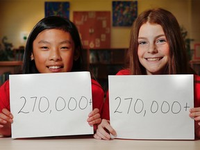 Mya and Eve, the two 11-year-old girls from Calgary, have gathered over 270,000 signatures, asking Starbucks to make an environmentally-friendly cup. Al Charest/Postmedia