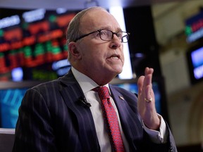 Larry Kudlow, a longtime fixture on the CNBC business news network who previously served in the Reagan administration, is interviewed on the floor of the New York Stock Exchange, Wednesday, March 14, 2018. President Donald Trump has chosen Kudlow to be his top economic aide. (AP Photo/Richard Drew) ORG XMIT: NYRD116