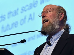 Richard Sutton, a pioneer in artificial intelligence and distinguished Research Scientist with Google DeepMind and professor of computer science with AMII University of Alberta, speaking during AccelerateAB, an annual technology convention at the Shaw Conference Centre in Edmonton, April 24, 2018.