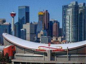 The Scotiabank Saddledome on Monday, April 23, 2018, home of the Calgary Flames. Rookie Coun. Jeff Davison said he will bring forward a motion to create a new city committee to resurrect negotiations with the Calgary Flames for a new arena. Al Charest/Postmedia