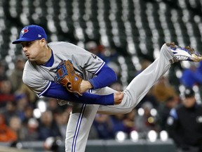 Toronto Blue Jays starter Aaron Sanchez pitches against the Baltimore Orioles on April 10.