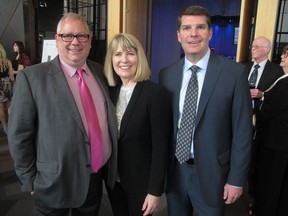 Pictured, from left, at the BILD Calgary Region Awards at the Telus Convention Centre are Kevin Taylor, Shane Homes general manager, multi-family,  with his wife Patti Weldon; and Shane Homes' Rob Maleschuk, general manager, sales and marketing. Shane Homes would win big this night, taking the coveted Multi-Family Builder of the Year Award.