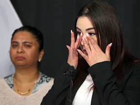 Racha El-Dib speaks during a press conference on the murder of her sister Nadia El-Dib. Nadia was killed by Adam Bettahar on March Sunday March 25, 2018. The press conference took at place at Calgary Police headquarters on Wednesday April 18, 2018. Gavin Young/Postmedia