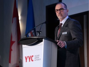 Calgary Airport Authority President and CEO Bob Sartor speaks at the airport authority's annual general meeting at the airport Marriot Hotel on Thursday April 19, 2018.