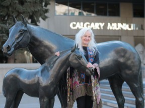 Sheri D. Wilson, Calgary's new Poet Laureate outside Calgary City Hall after the announcement on Monday April 24, 2018. Gavin Young/Postmedia