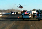 Emergency crews at the scene of the Humboldt Broncos bus crash on April 6, 2018, north of Tisdale, Saskatchewan.