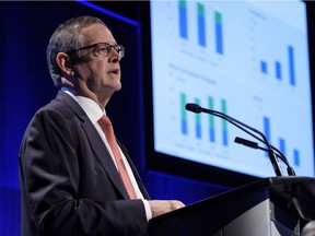 Husky Energy president and CEO Rob Peabody addresses the company's annual meeting in Calgary, Thursday, April 26, 2018.