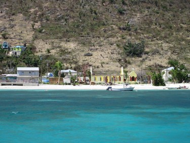 A church on Jost Van Dyke's Great Harbour, lost its roof into Hurricane Irma. Photo, Michele Jarvie