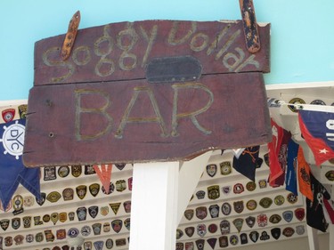 The celebrated Soggy Dollar beach bar on Jost Van Dyke, British Virgin Islands. It's called that as sailors have to swim in from their boats to the beach and used to hand their dollar bills off clothes pins to dry out.  Photos, Michele Jarvie