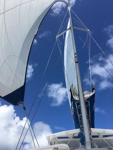 The sails open on Prodigious on a trip through the British Virgin Islands. Photo, Michele Jarvie
