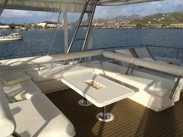 The upper deck lounge area of the Prodigious. Photo, Michele Jarvie  for story on British Virgin Islands