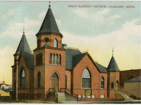 An early postcard features First Baptist Church on Fourth Street S.W.