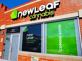 A northwest Calgary storefront location of NewLeaf Cannabis.