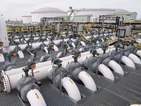 Pipes at the Kinder Morgan Trans Mountain facility in Edmonton.